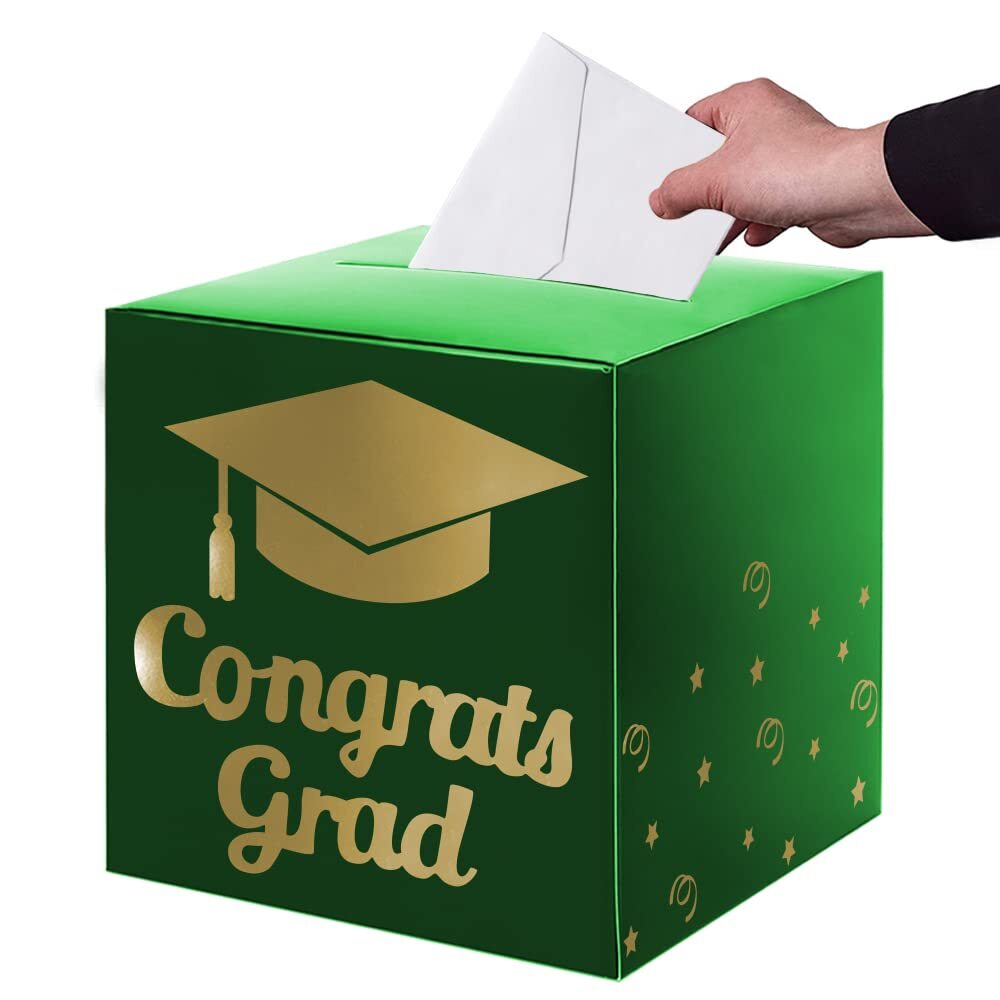 congrats grad card box Partico Graduation Card Box Holder, Congrats Grad Foldable Cardboard Decorations Box for Graduation Party Decoration and Grad Parties (Green)