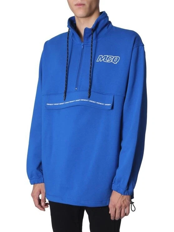 ALEXANDER MCQUEEN MCQ BLU Felpa con cordino a mezza cerniera US Large