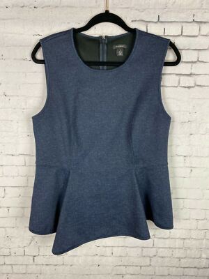 Halogen Peplum Tank Top Petite Large Women's Dark Blue Stretchy (A08)