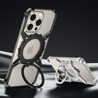 For iPhone 17 16 Pro Max 15 14 13 Magnetic Stand Metal Frameless Bumper Case