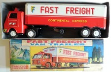 VINTAGE BIG TIN TOY TRUCK FAST FREIGHT VAN TRAILER T.N. NOMURA JAPAN 1960s BOXED