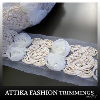 Braid Rosette Cotton Mesh EMBROIDERED LACE TRIM Appliques × 1y (2 Flower Width)