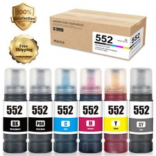 6PK T552 552 Ink Bottles for Epson EcoTank ET-8550 ET-8500 BK/PBK/C/M/Y/GY