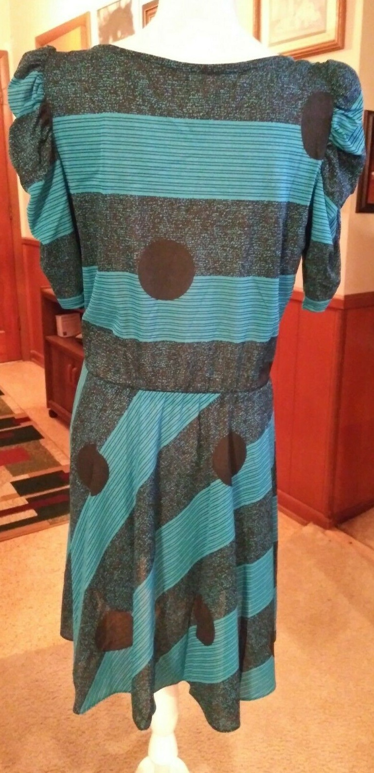 FILA Busto Kings Row taglia 16 turchese nero maniche corte a sbuffo NNT 38" L 21"