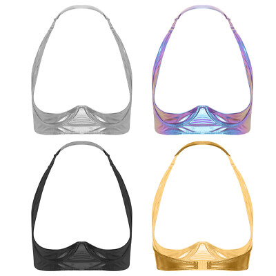 Metallic Panel Bra Womens Bra Satin Underwire Metallic Top Adjustable Strap Raves Tank ...