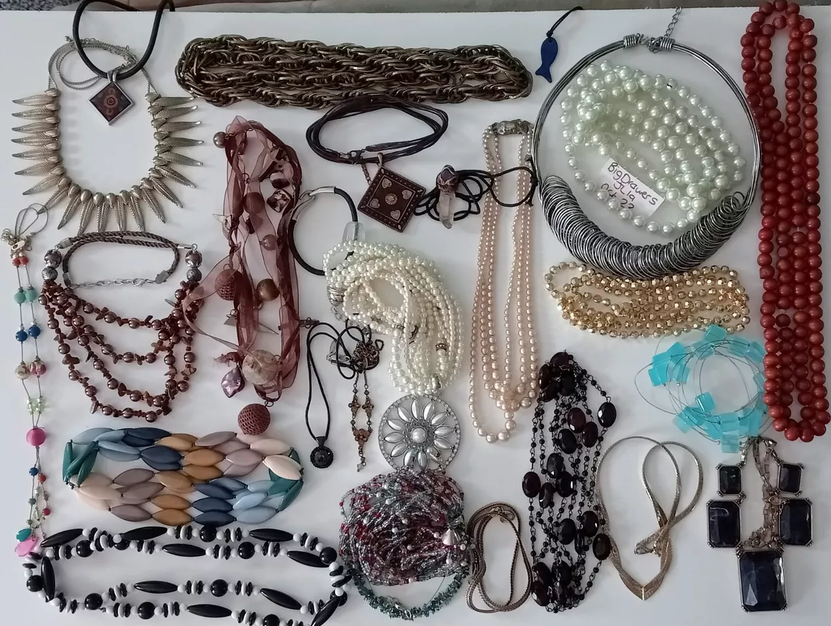 Job lot jewellery upcycling modern shell necklaces black gold