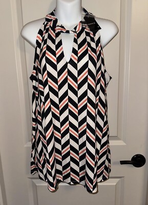 TORRID Black/White/Coral Orange CHEVRON Halter Styled Sleeveless Top NWT~ Size 0