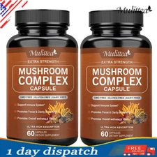 Mushroom Complex Capsules Lions Mane Reishi 800mg Support Immune System（2 Pack）