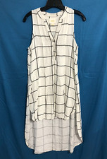 MAEVE Anthropologie WHITE/BLACK BIG CHECK Hi-Low 3Button Shirt/Tunic Top DRESS S