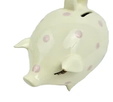 Piggy Bank White Pink Polka Dots Oinker Porker Classic Ceramic Pig