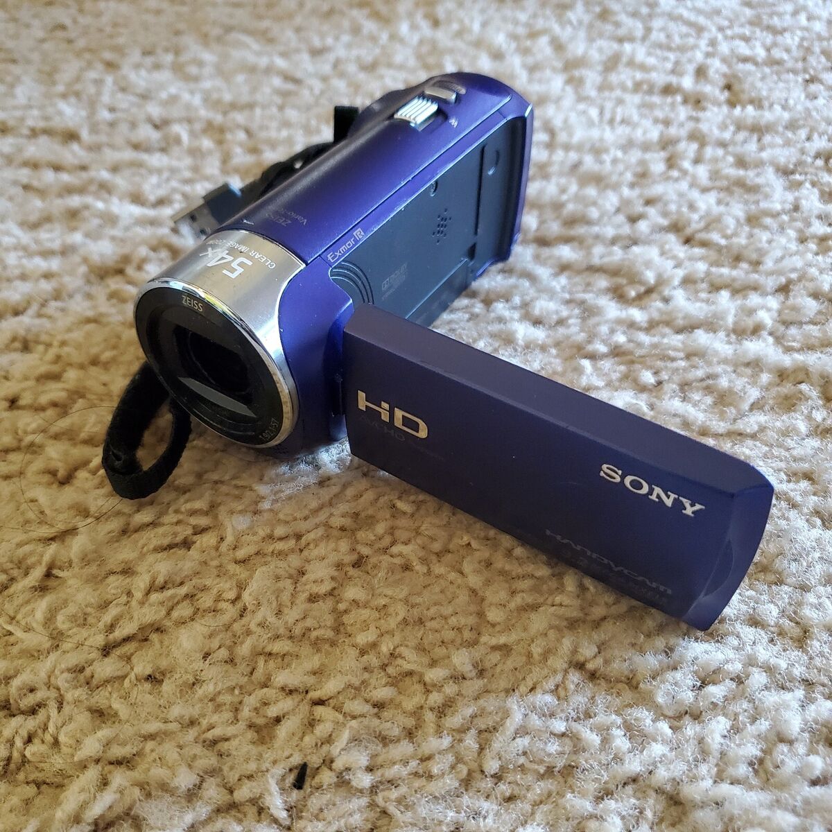 Sony Handycam HDR-CX240 Blue Camcorder 54x Zoom 9.2 MP AVCHD Tested Working