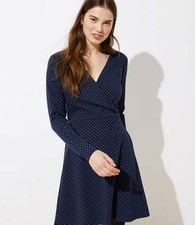Loft Faux Wrap Dress NEW Knit Fall Winter Long Sleeve Blue NWT MSRP $79 SZ 6-14