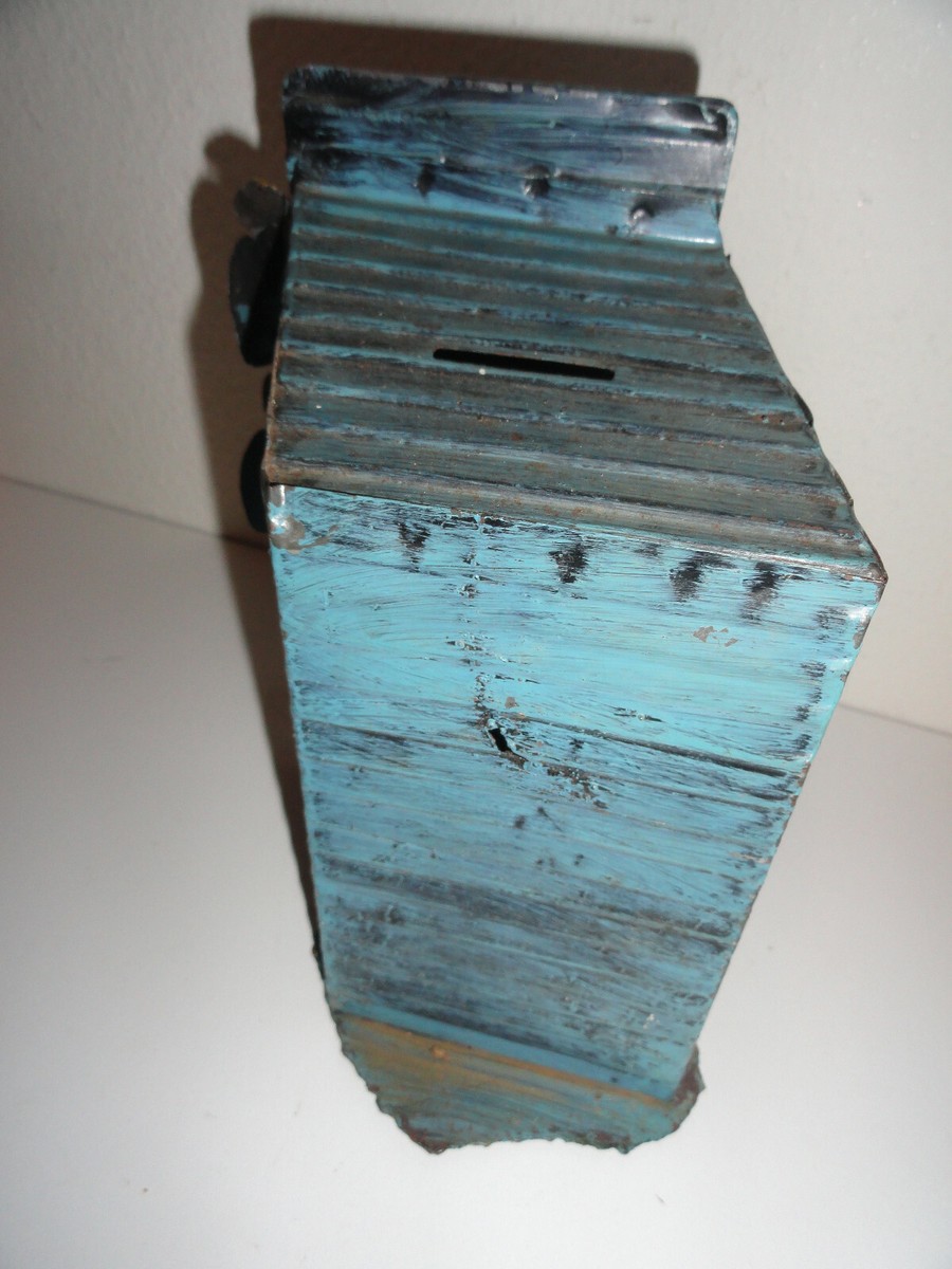 VINTAGE BLUE METAL BANK | eBay