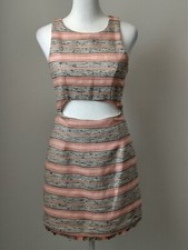 Lovers + Friends Pink Striped Tweed Cut Out Shift Dress S