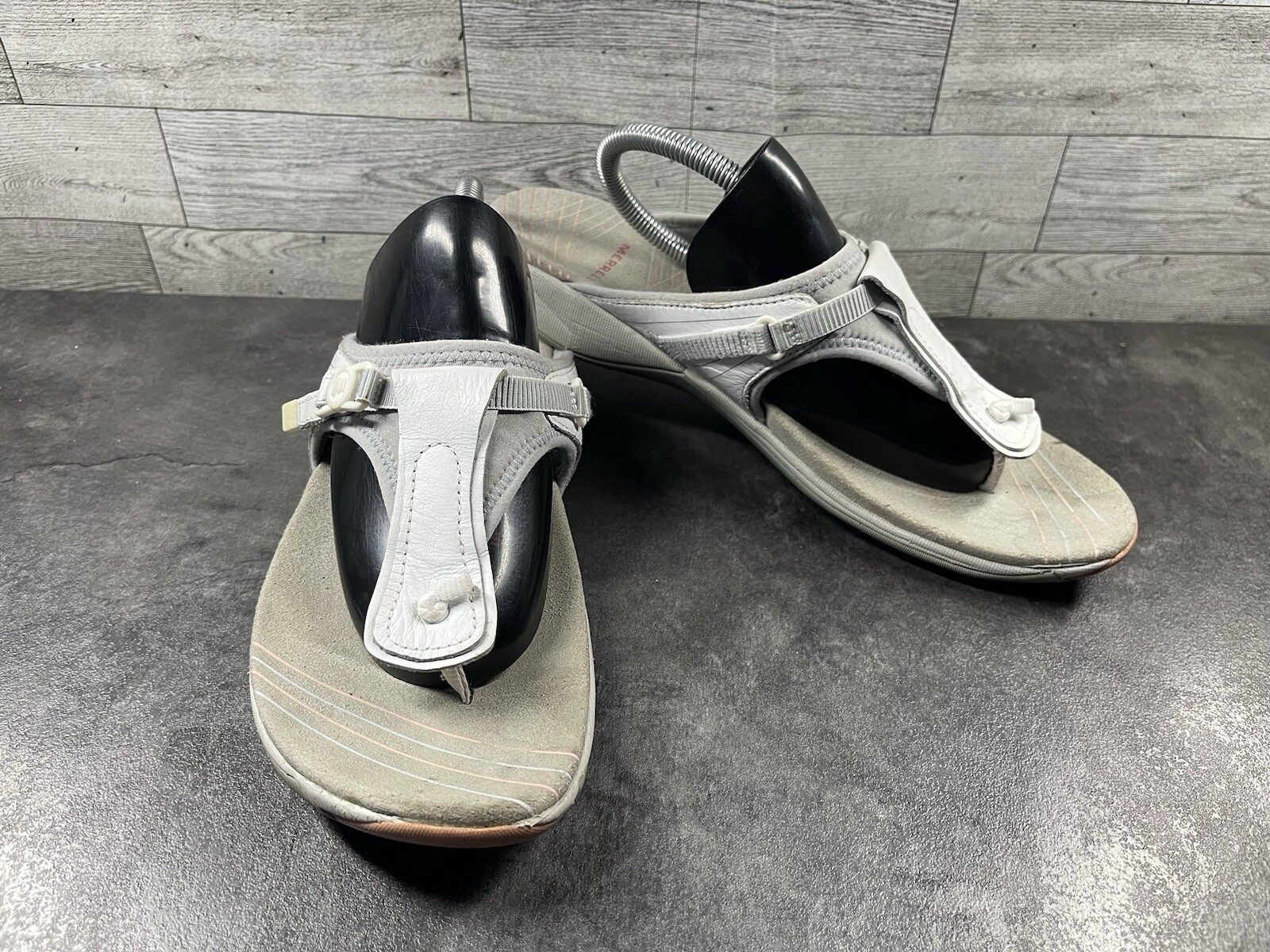 Merrell Sandali Donna 10M Scarpe Pansy Beige Pelle Perizoma Comodi Slip On