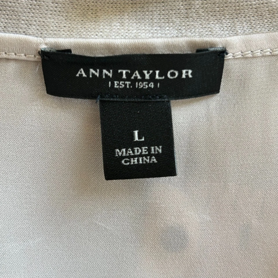 Cardigã Ann Taylor grande bege cashmere mistura cetim costas botão carreira 17032 - Imagem 4 de 4
