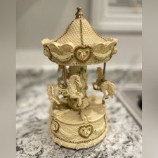 Vintage Carousel Horse Music Box Rotating Porcelain w/ Accents Rare Works Pony