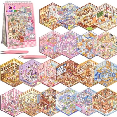 DIY 3D Sticker Scene Book 20 Sets Cute Cartoon Animal Miniature Craft Stickers