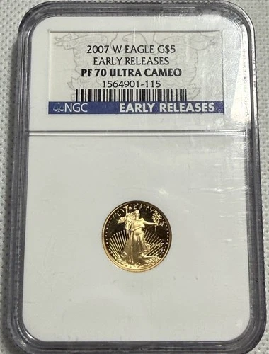 2007-W $5 Gold Eagle NGC PF70 Ultra Cameo Early Releases 1/10 oz Proof