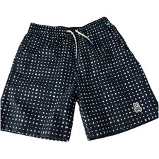 Psycho Bunny Board Shorts Boys Kids Youth 14-16 Swim Trunks Black w White patter