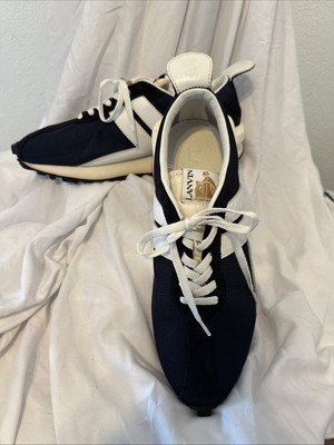 Lanvin Bumper Sneaker Navy Suede Mesh White Leather Luxury Retro Size 11