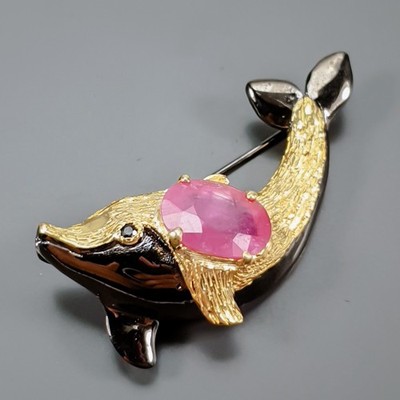 Fine Art jewelry 7 ct+  Ruby Brooch 925 Sterling Silver  /NB31425