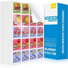 Printable Vinyl Sticker Paper 240 Sheets 8.5x11 Glossy White Waterproof Printer