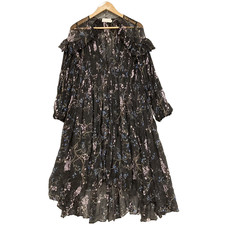 Zimmermann Dress Womens 2 Black Floral Silk Chiffon Off Shoulder Maxi 44815