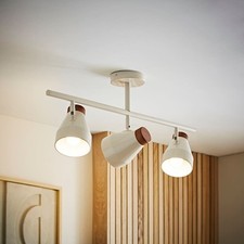 Bar Ceiling Light Fitting 3 Way Adjustable Dome Spotlight Heads Walnut Wood