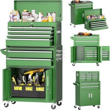 8 Drawers Rolling Tool Chest Assembled Wheels Detachable Top Hooks