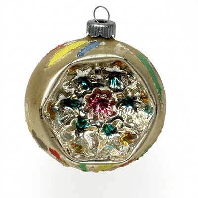 Vintage Shiny Brite Christmas Ornament Reflector Indent Glass Hand Painted USA