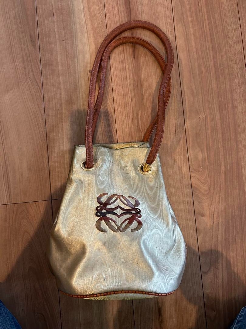 LOEWE Bucket Tote Shoulder Bag Gold Brown Embroidery anagra