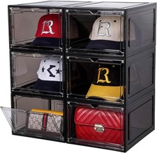Hat Organizer for Baseball Caps, set of 6, Stackable Hat Storage Box With Transp