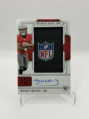2024 National Treasures Bucky Irving Rookie Hats Off NFL Logo RPA /3 Buccaneers