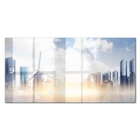 Glasuhr Glas-Wanduhr Aus Glas Im Querformat Wolkenkratzer WeißE Zeiger 60X30 Cm