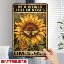 Vintage Sunflower Butterfly Metal Sign Inspirational Decor Retro Home Wall Art