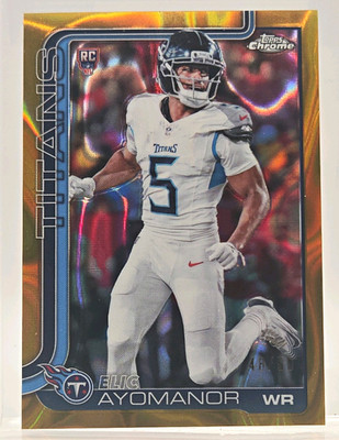 2025 Topps Chrome Rookies Elic Ayomanor Tennessee Titans #336 Gold Wave /50 RC