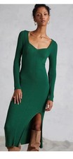 NWT Anthropologie size S ribbed knit maxi dress in green has a slit long sleeve