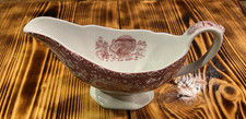 Spode Festival Red Turkey Gravy Boat 8oz Floral Border England Thanksgiving