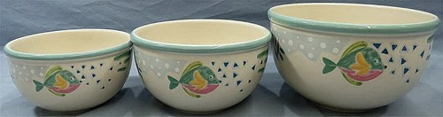 3PC VINTAGE STUDIO NOVA BARRIER REEF FUN BEACH DECOR MIXING NESTING BOWL SET