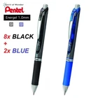 Pentel Energel 1.0mm Broad Tip Gel Pen (BL80) - 8x BLACK + 2x BLUE