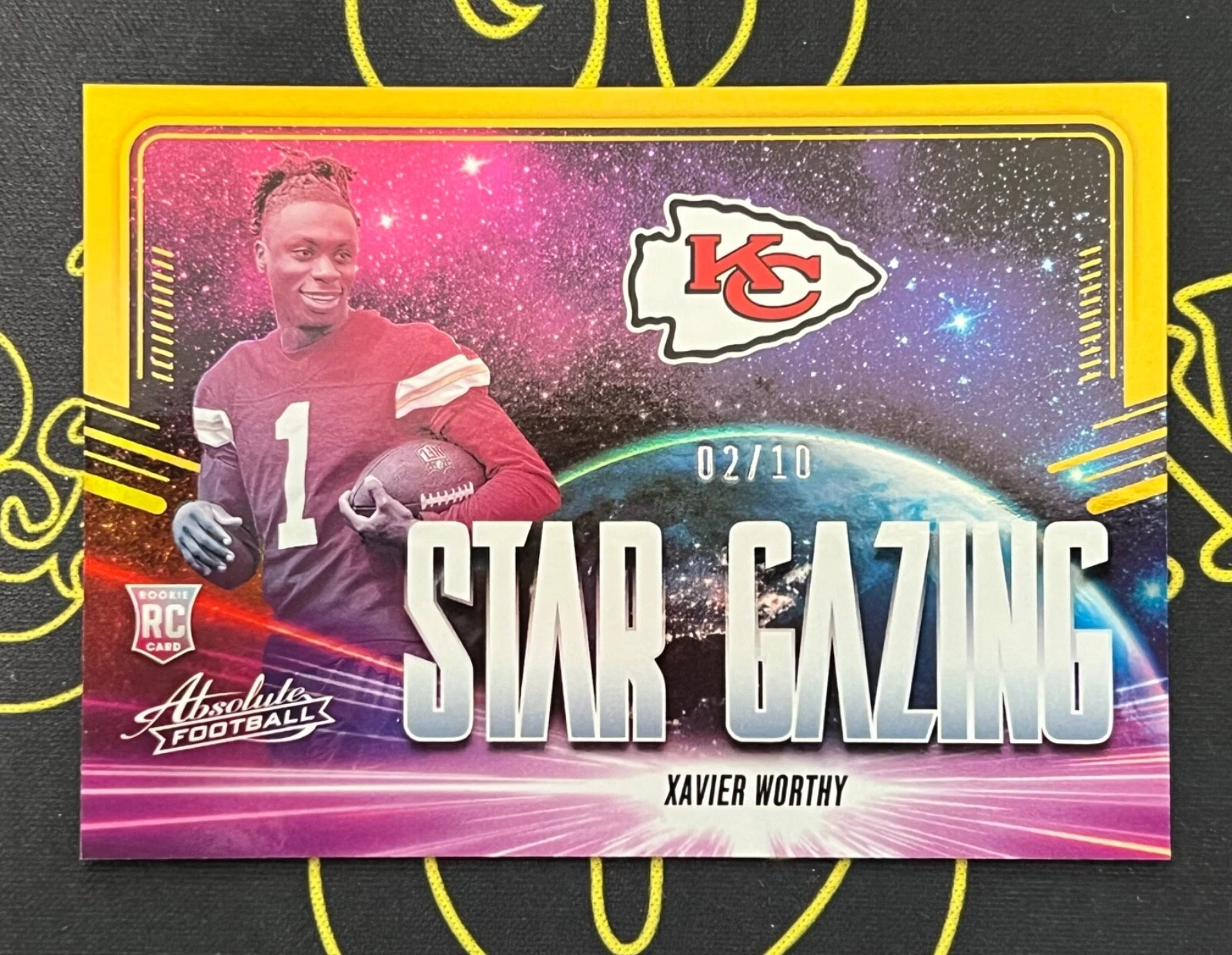 Xavier Worthy Panini Absolute Star Gazing #SGXWY Gold Spectrum