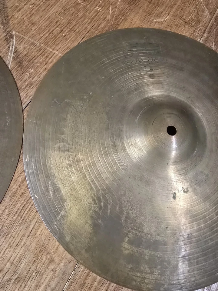 Vintage PAIR 14" PAISTE 505 Green Label Heavy HI HAT CYMBALS. 934g/1138g. ride. - image 4 of 4