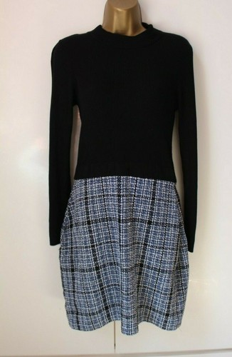 Lipsy 2 in1 Black Jumper Dress 16 UK Long Sleeve Check Blue Winter Knitted Tweed - Picture 9 of 15