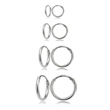 4 Pack 925 Solid Sterling Silver Endless Hoop Earrings Set 10MM 12MM 14MM 16mm 