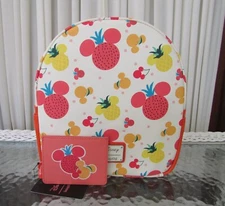 Disney Loungefly Mickey Mouse Fruits Mini Backpack & Card Holder NWT