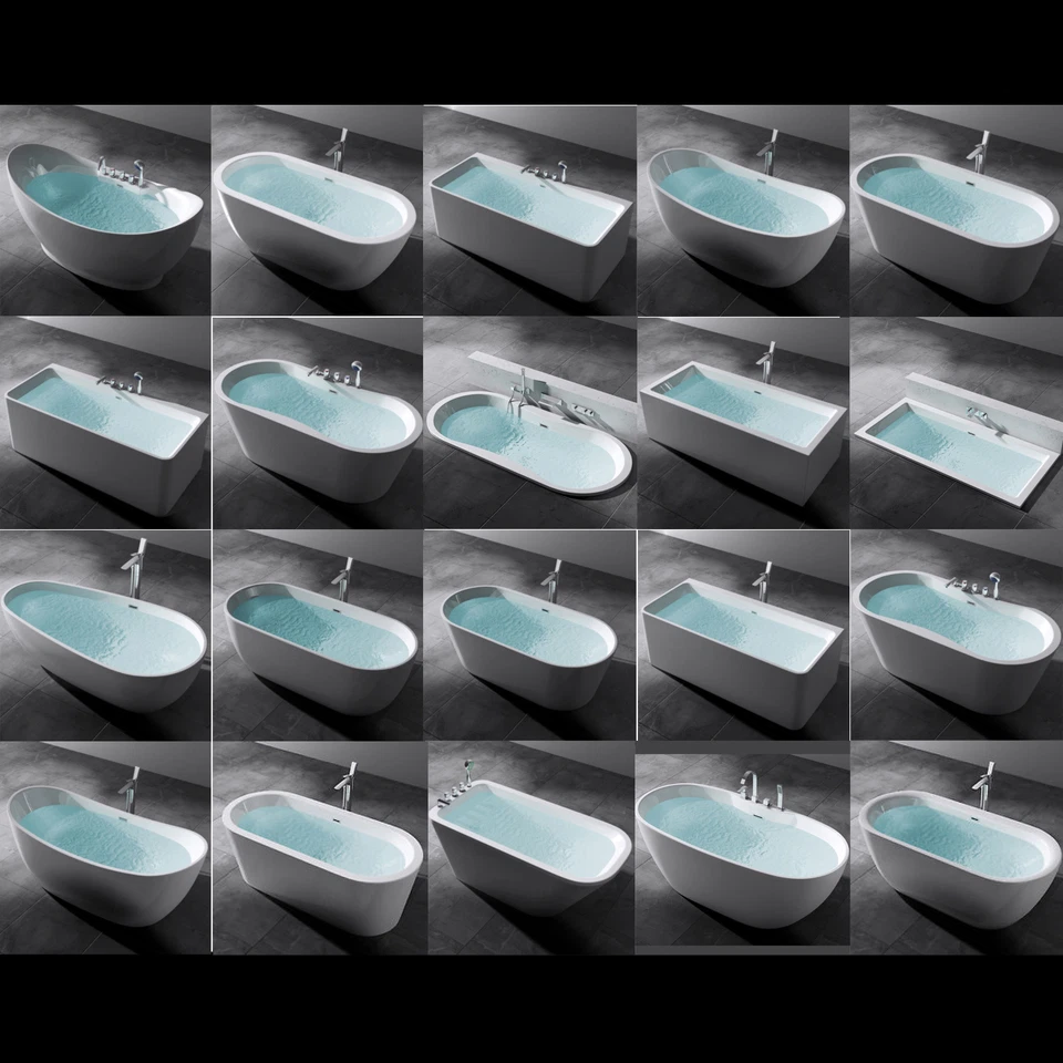 MAI & MAI Freistehende Badewanne freistehend Acrylwanne Standbadewanne Ablauf 170/180x80cm