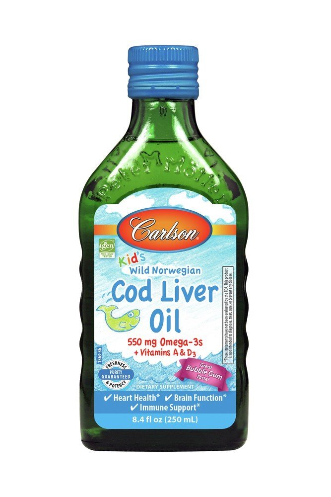 Carlson Laboratories Kids Cod Liver Oil Bubble Gum 8,4 жидких унций (250 мл), жидкость