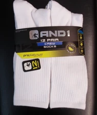 LIGHTWEIGHT STYLE AND1 White 12 Pair ProPlatinum Crew Socks w Arch Compression