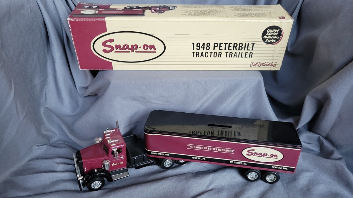 Snap-on トレーラー付きミニカー ERTL Snap-On 1948 Peterbilt Tractor Trailor Bank 1/43 Scale